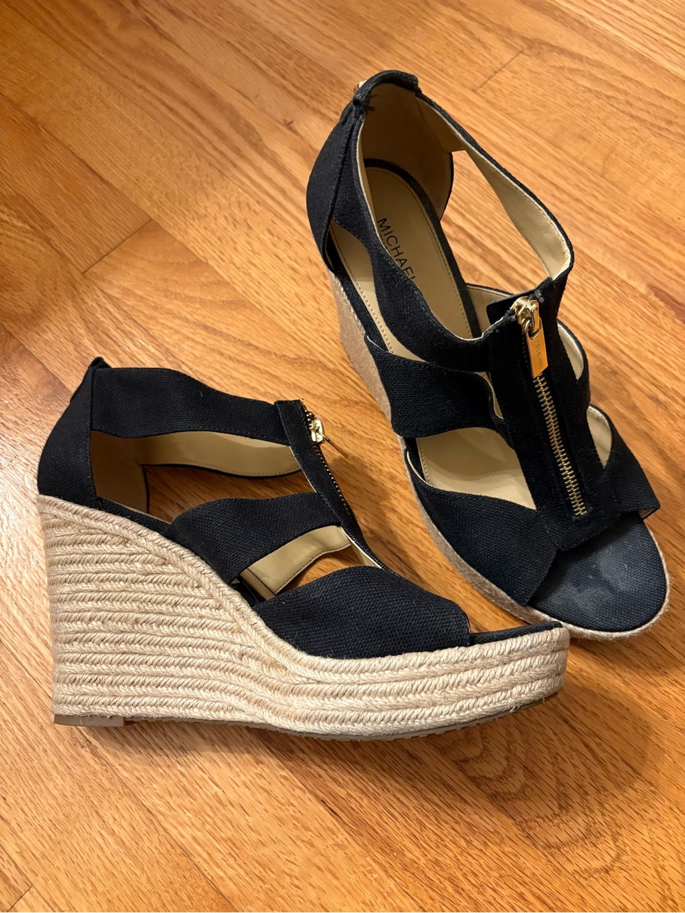 Michael Kors Black Canvas Wedge Espadrille Sandals (size 10)
